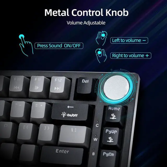 Alt view image 7 of 7 - WJX Wireless Mechanical Keyboard 75% Wireless Gaming Keyboard with Volume Knob, RGB Backlit Computer Clicky Keyboards, Hot Swappable Mechanical, USB C/2.4GHz/BT5.0 Gasket Red Switch PBT KeycapsGrey