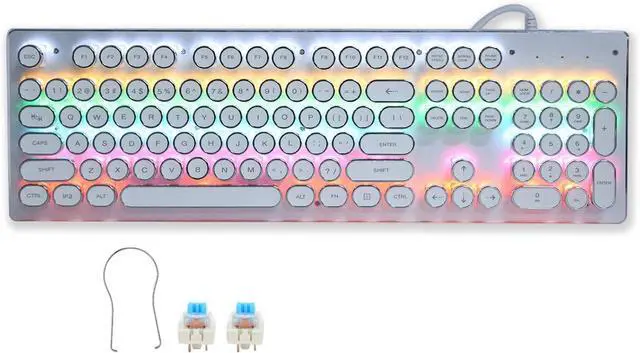 Main image of Mechanical Gaming Keyboard, Retro Steampunk Typewriter Style Keyboard, 104 Keys USB Wired Mixed Light Backlit Keyboard with Round Keycaps(White)