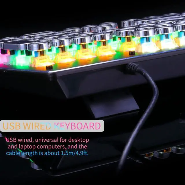 Alt view image 2 of 7 - Mechanical Gaming Keyboard, Retro Steampunk Typewriter Style Keyboard, 104 Keys USB Wired Mixed Light Backlit Keyboard with Round Keycaps(White)