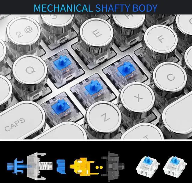 Alt view image 4 of 7 - Mechanical Gaming Keyboard, Retro Steampunk Typewriter Style Keyboard, 104 Keys USB Wired Mixed Light Backlit Keyboard with Round Keycaps(White)