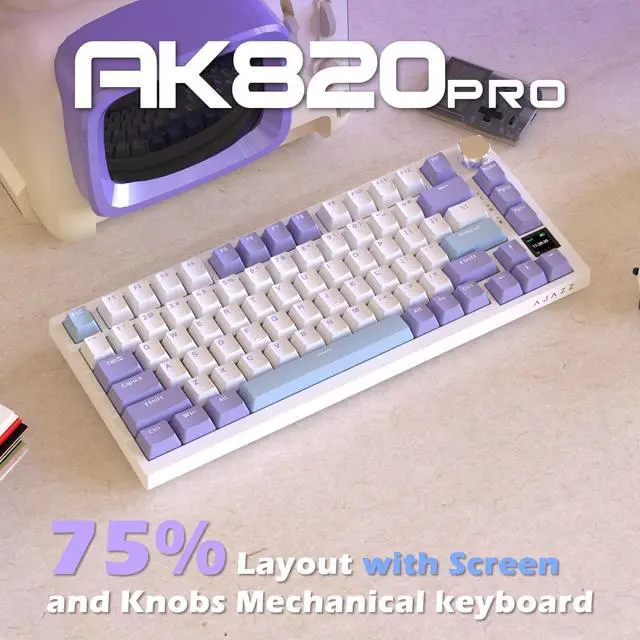 Alt view image 2 of 6 - AJAZZ AK820 Pro Gasket Mechanical Keyboard Hot-Swappable BT/2.4G/Cable|4000mAh|TFT Screen|South-Facing RGB|Volume Control Foam for Win/Mac/PC