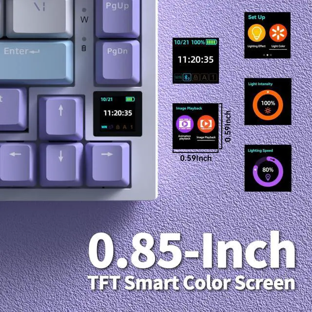 Alt view image 4 of 6 - AJAZZ AK820 Pro Gasket Mechanical Keyboard Hot-Swappable BT/2.4G/Cable|4000mAh|TFT Screen|South-Facing RGB|Volume Control Foam for Win/Mac/PC