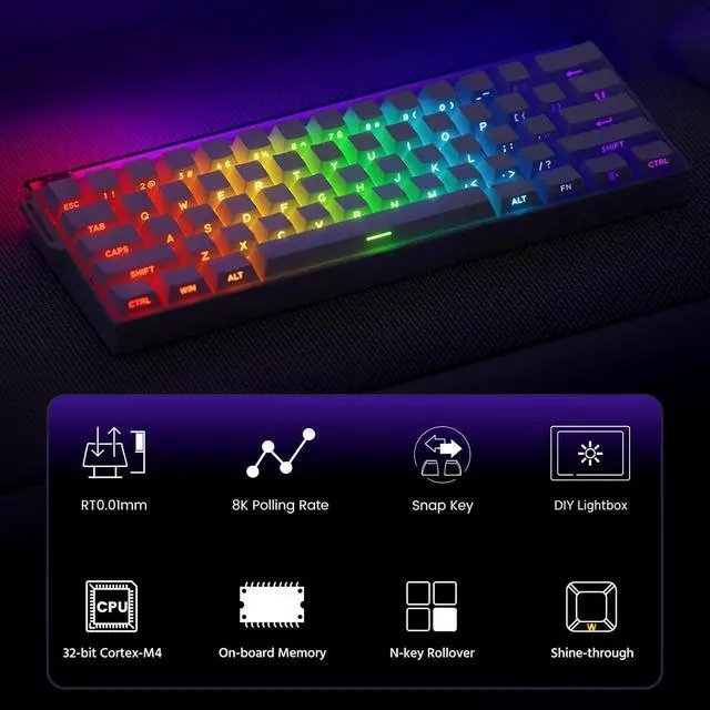 Alt view image 2 of 7 - Shine60 Rapid Trigger Wireless Gaming Keyboard Shine-Through SP White Hall Effect Tri-Mode Keyboard Flash Magnetic Switch