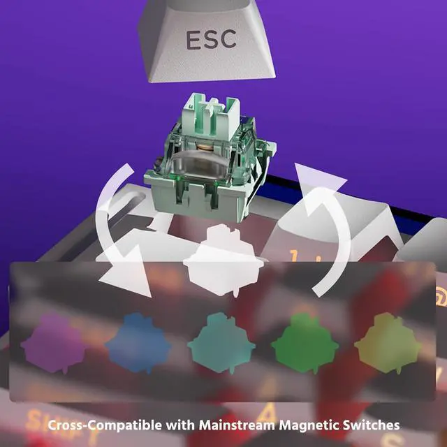 Alt view image 6 of 7 - Shine60 Rapid Trigger Wireless Gaming Keyboard Shine-Through SP White Hall Effect Tri-Mode Keyboard Flash Magnetic Switch
