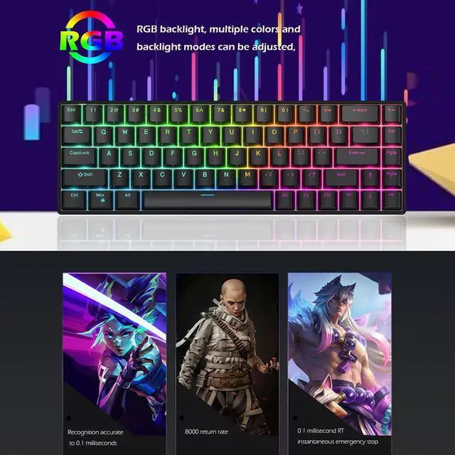 Alt view image 3 of 6 - FKZ R68 Rapid Trigger Mechanical Gaming Keyboard,Hall Effect Hot Swap Magnetic Switch Adjustable Actuation 65% Compact Wired RGB Keyboard Aluminum Positioning Plate,Black Transparent Keycaps