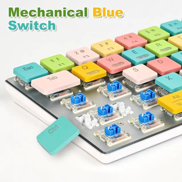 Alt view image 2 of 7 - 65% Wireless Mechanical Gaming Keyboard - 68 Keys RGB Backlit, Low-Profile Clicky Blue Switches, Ultra-Slim Design, Triple-Mode (2.4G/BT5.0/USB-C), for Office/Gaming - Colorful Edition