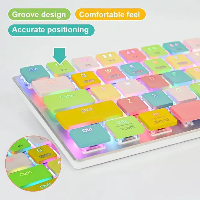 Alt view image 6 of 7 - 65% Wireless Mechanical Gaming Keyboard - 68 Keys RGB Backlit, Low-Profile Clicky Blue Switches, Ultra-Slim Design, Triple-Mode (2.4G/BT5.0/USB-C), for Office/Gaming - Colorful Edition