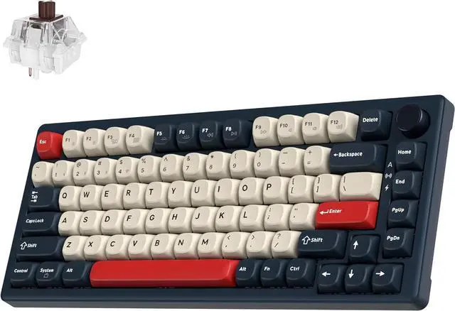 Main image of J2 75% Wireless Mechanical Gaming Keyboard, Gasket Tri-Mode BT5.1/USB-C/2.4GHz Hot Swappable 82 Keys RGB Backlit with Custom Knob Super Brown Switch, PTB Keycap, QMK/VIA for Win/Linux/Mac