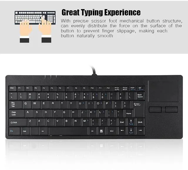 Alt view image 2 of 7 - K~818 Wired USB Touchpad Keyboard, 86 Key Mute Ultra Thin Keyboard with 1.4M Cable, HUB Port Keyboard Built in Touchpad for Desktop Laptop Computers
