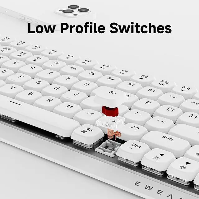 Alt view image 3 of 7 - EWEADN MK84 75% Wireless Low Profile Mechanical Keyboard Tri-Mode Connect with White Backlight Mechanical Keyboards Wireless, Red Switch Bluetooth/2.4GHz/USB-C Wired Cute Keyboard-White