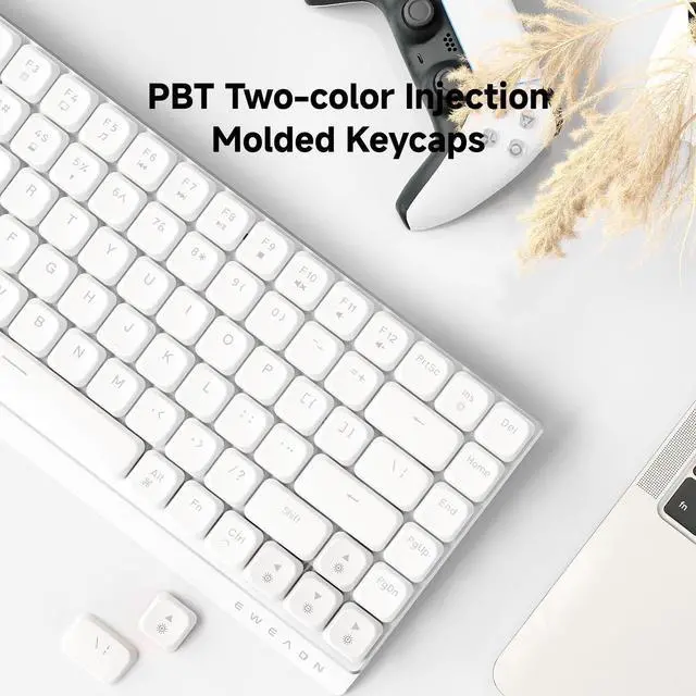 Alt view image 6 of 7 - EWEADN MK84 75% Wireless Low Profile Mechanical Keyboard Tri-Mode Connect with White Backlight Mechanical Keyboards Wireless, Red Switch Bluetooth/2.4GHz/USB-C Wired Cute Keyboard-White