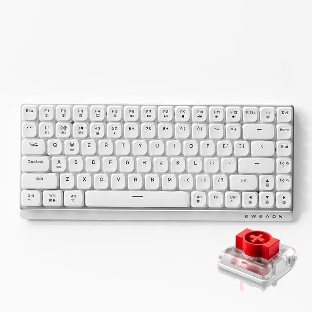 Alt view image 7 of 7 - EWEADN MK84 75% Wireless Low Profile Mechanical Keyboard Tri-Mode Connect with White Backlight Mechanical Keyboards Wireless, Red Switch Bluetooth/2.4GHz/USB-C Wired Cute Keyboard-White