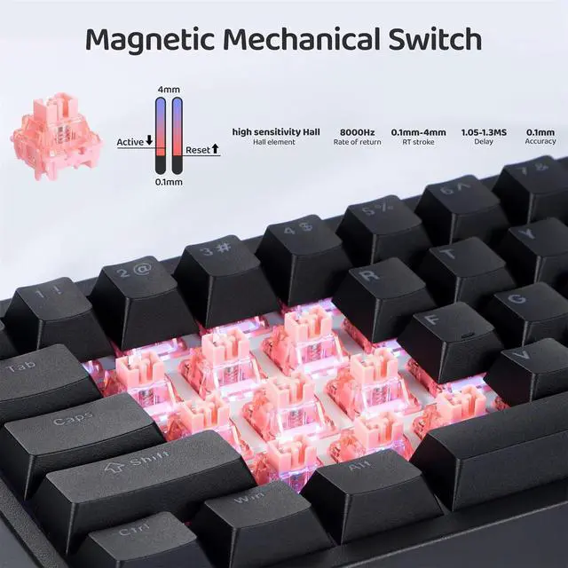 Alt view image 2 of 7 - X BOYI 66Pro Magnetic Switch Rapid Trigger RGB Gaming Keyboard,60% Hall Effect Adjustable Actuation Gasket-Mounted Hot Swap Wired Mechanical Keyboard with Knob for PC/Mac Gamer (Black)
