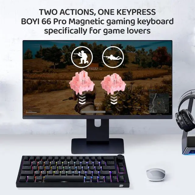 Alt view image 5 of 7 - X BOYI 66Pro Magnetic Switch Rapid Trigger RGB Gaming Keyboard,60% Hall Effect Adjustable Actuation Gasket-Mounted Hot Swap Wired Mechanical Keyboard with Knob for PC/Mac Gamer (Black)