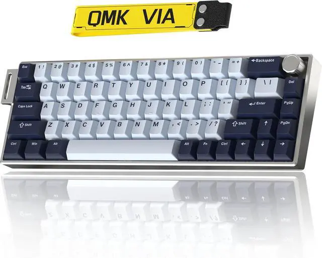 Main image of KG18 65% Compact Mechanical Keyboard - QMK/VIA Programmable, Hot-Swappable, Gasket Mount, Volume Knob, 32-bit ARM4 Chip, RGB Backlit (68 Keys, USB-C, Aluminum Frame) (Dark Blue)