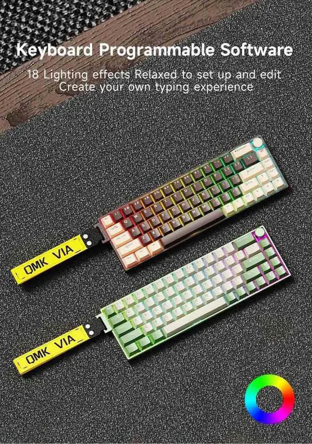 Alt view image 6 of 7 - KG18 65% Compact Mechanical Keyboard - QMK/VIA Programmable, Hot-Swappable, Gasket Mount, Volume Knob, 32-bit ARM4 Chip, RGB Backlit (68 Keys, USB-C, Aluminum Frame) (Dark Blue)