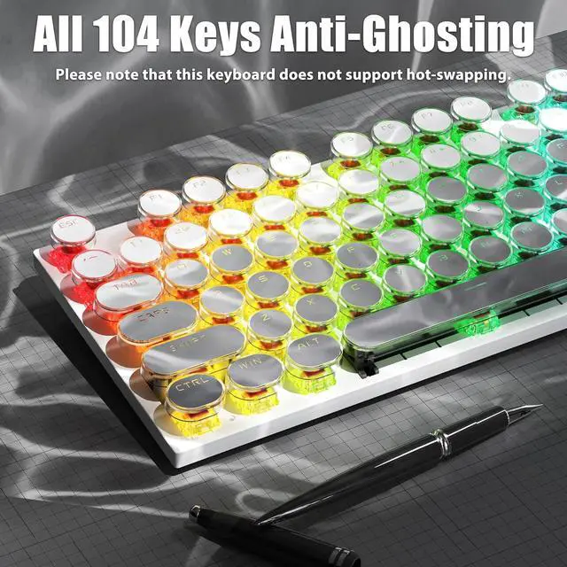 Alt view image 6 of 7 - Tri-Mode Typewriter Style Mechanical Gaming Keyboard, Bluetooth 5.0/Wireless 2.4G/Wired USB, RGB LED Backlit 104-Key NKRO Linear Red Switches Aesthetic Round Keycaps, Gradient Blush