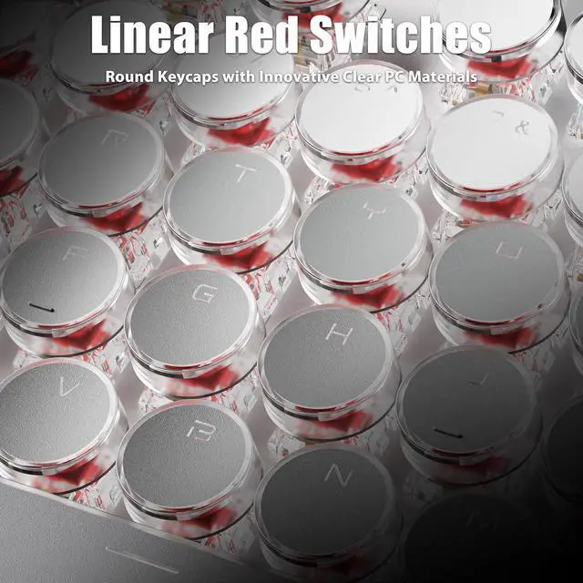Alt view image 7 of 7 - Tri-Mode Typewriter Style Mechanical Gaming Keyboard, Bluetooth 5.0/Wireless 2.4G/Wired USB, RGB LED Backlit 104-Key NKRO Linear Red Switches Aesthetic Round Keycaps, Gradient Blush