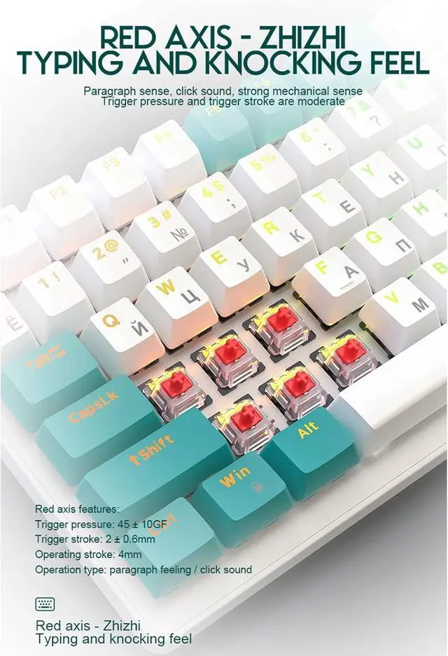 Alt view image 5 of 7 - Yuly 100-Key K3 Russian Mechanical Keyboard Game Keypad Luminous Type-C for Notebook Mechanical Keyboards K3 Russian Mechanical Gaming Keyboard Type-C Russian Keyboard Luminous- Laptop