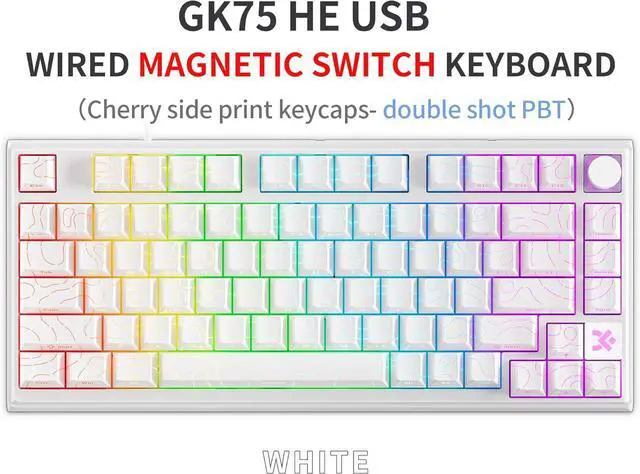 Alt view image 2 of 7 - MOLGRIA x SKYLOONG 75% Gaming Keyboard, GK75 HE USB Wired Magnetic-Switch Mechanical Keyboard with Cherry Profile Double-Shot PBT Keycaps, South-Facing RGB Backlit and Knob(White Horizon Line)
