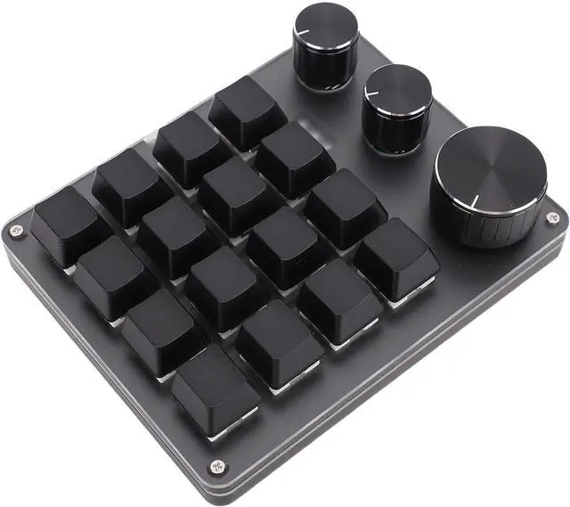 Main image of One Handed Macro Programmable Keypad, USB Mini 16 Keys 3 Knobs Hotswap Mechanical Gaming Keyboard with Red Switch, Mini Macro Keypad for Gaming, Office (Black)