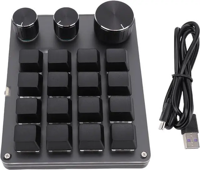 Alt view image 5 of 7 - One Handed Macro Programmable Keypad, USB Mini 16 Keys 3 Knobs Hotswap Mechanical Gaming Keyboard with Red Switch, Mini Macro Keypad for Gaming, Office (Black)