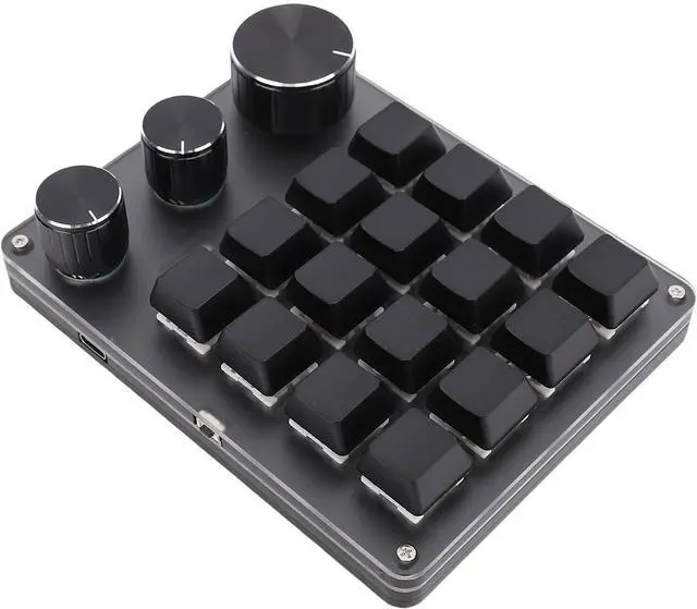 Alt view image 7 of 7 - One Handed Macro Programmable Keypad, USB Mini 16 Keys 3 Knobs Hotswap Mechanical Gaming Keyboard with Red Switch, Mini Macro Keypad for Gaming, Office (Black)