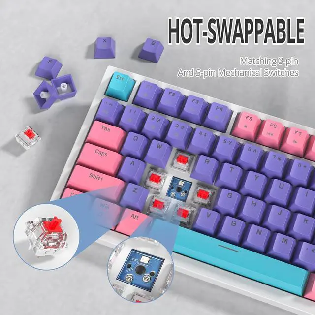 Alt view image 2 of 7 - 75% TKL Wired Mechanical Keyboard,RGB Backlit Gasket Mount 82 Key Hot Swappable Custom Linear Red Switch Gaming Keyboard with Volume Knob & PBT Keycaps (82 Purple)