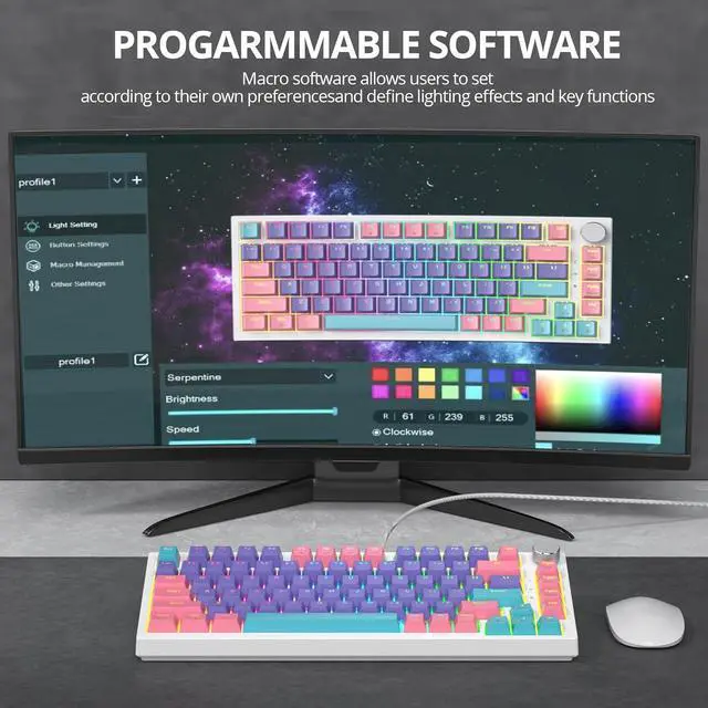 Alt view image 6 of 7 - 75% TKL Wired Mechanical Keyboard,RGB Backlit Gasket Mount 82 Key Hot Swappable Custom Linear Red Switch Gaming Keyboard with Volume Knob & PBT Keycaps (82 Purple)