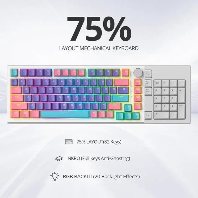 Alt view image 7 of 7 - 75% TKL Wired Mechanical Keyboard,RGB Backlit Gasket Mount 82 Key Hot Swappable Custom Linear Red Switch Gaming Keyboard with Volume Knob & PBT Keycaps (82 Purple)