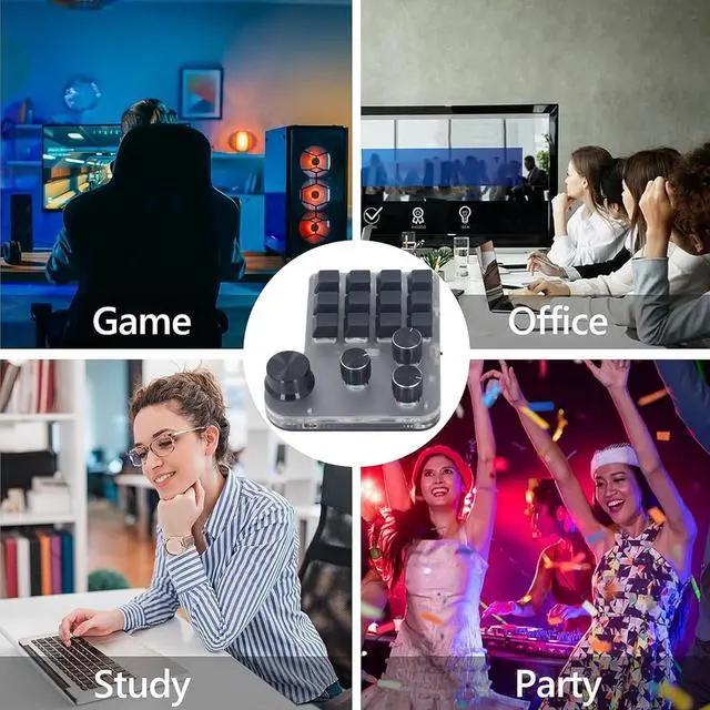 Alt view image 6 of 7 - 3 Modes Customized Industrial Console Mechanical Keypad 12 Keys with 4 Mechanized Control Buttons Support Keyboard Programming Macros and Software Cyan Shaft with RGB Lights
