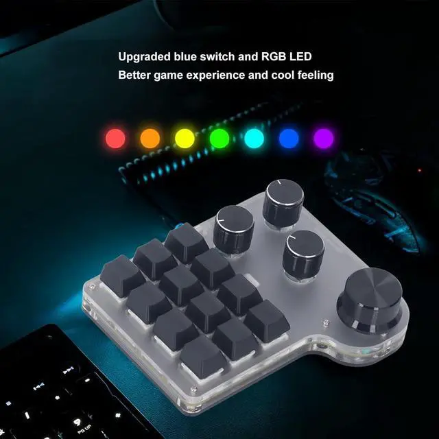Alt view image 5 of 7 - 3 Modes Customized Industrial Console Mechanical Keypad 12 Keys with 4 Mechanized Control Buttons Support Keyboard Programming Macros and Software Cyan Shaft with RGB Lights