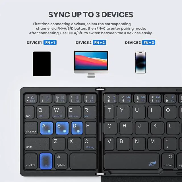Alt view image 6 of 7 - Keyboard Small Keypad Pocket Size with Large Touchpad Rechargeable Folding Type for Multiple Systems