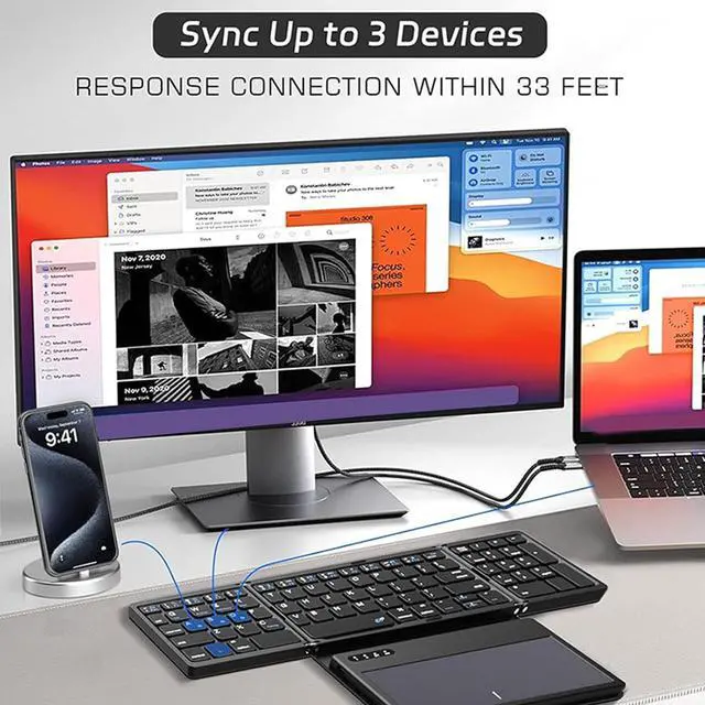 Alt view image 5 of 7 - Ergonomic Foldable Keyboard Keypad with Large Touchpad and Numpad for Tablets PC