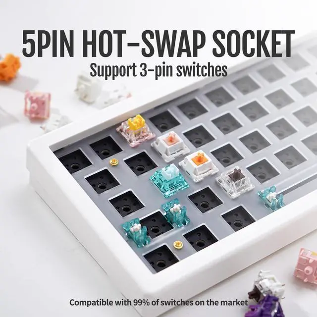 Alt view image 3 of 7 - GMK67 Gasket Mounted Mechanical Keyboard Kit,Hot-Swappable Bluetooth 5.0/2.4G/Type-C Tri-Mode 65% EVA Mat Customized RGB Keyboard Compatible with Windows/Mac(White)