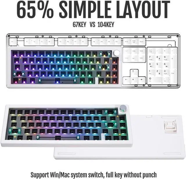 Alt view image 5 of 7 - GMK67 Gasket Mounted Mechanical Keyboard Kit,Hot-Swappable Bluetooth 5.0/2.4G/Type-C Tri-Mode 65% EVA Mat Customized RGB Keyboard Compatible with Windows/Mac(White)