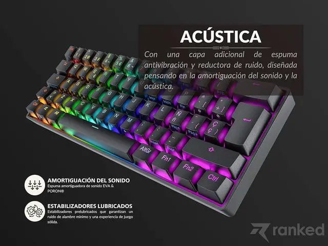 Alt view image 5 of 7 - Ranked N60 Nova 60% | Hot Swappable Mechanical Gaming Keyboard | 62 Keys Multi Color RGB LED Backlit for PC/Mac Gamer | ISO ES Spanish Layout (Black, Gateron Brown)
