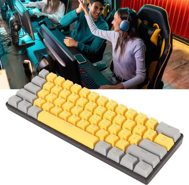 Alt view image 4 of 7 - 60% Wired Gaming Keyboard for PC MacGamer, Typist, Travel, Easy to Carry on Business Trip, Ergonomic Comfort 61 Keys RGB Backlit Ultra Compact Small Gaming Keyboard (Grayish Yellow Blue Switch)