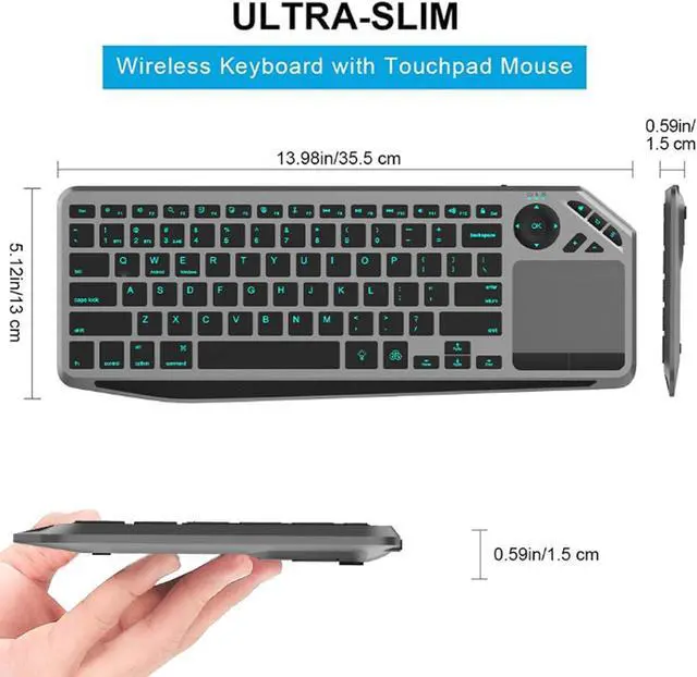Alt view image 5 of 7 - ZJchao Wireless Touch Keyboard with Touchpad Multimedia Hotkeys 7 Color Backlit 2.4G/Bluetooth Dual Mode TV Keyboard Wrist Rest for Laptop Tablet Smart TV