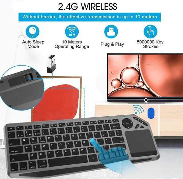 Alt view image 3 of 7 - ZJchao Wireless Touch Keyboard with Touchpad Multimedia Hotkeys 7 Color Backlit 2.4G/Bluetooth Dual Mode TV Keyboard Wrist Rest for Laptop Tablet Smart TV