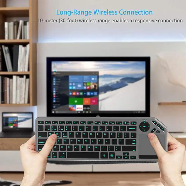 Alt view image 2 of 7 - ZJchao Wireless Touch Keyboard with Touchpad Multimedia Hotkeys 7 Color Backlit 2.4G/Bluetooth Dual Mode TV Keyboard Wrist Rest for Laptop Tablet Smart TV