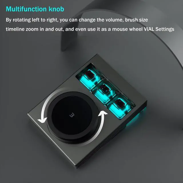 Alt view image 2 of 7 - Macro Programmable Keypad,Mini 3-Key OSU Programmable Mechanical Keyboard,Copy Paste Keyboard with Knob Type-C Interface Compatible,Support for Win and Mac Systems (Gray)