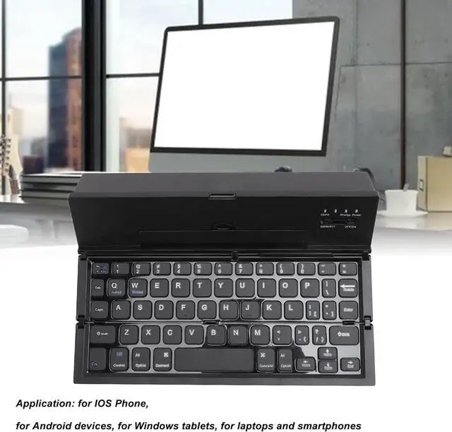 Alt view image 2 of 7 - Zunate Portable Bluetooth Keyboard, Foldable Keyboard with Stand, Aluminum Alloy Shell, 185mAh Rechargeable Multi Device Keyboard for Tablets Laptops Smartphones