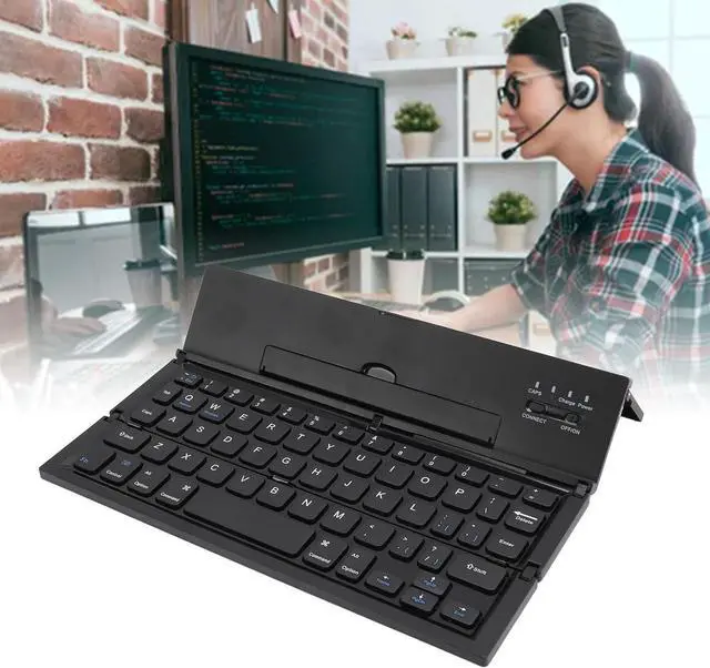 Alt view image 4 of 7 - Zunate Portable Bluetooth Keyboard, Foldable Keyboard with Stand, Aluminum Alloy Shell, 185mAh Rechargeable Multi Device Keyboard for Tablets Laptops Smartphones
