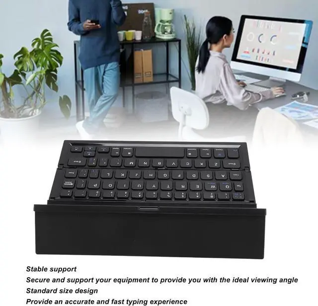Alt view image 3 of 7 - Zunate Portable Bluetooth Keyboard, Foldable Keyboard with Stand, Aluminum Alloy Shell, 185mAh Rechargeable Multi Device Keyboard for Tablets Laptops Smartphones