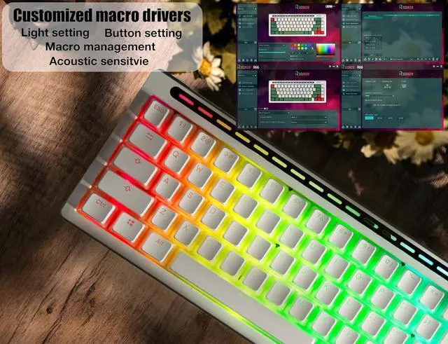 Alt view image 3 of 7 - R66 65% Voice-Activated Hot Swap RGB Triple Mode2.4Ghz/Bluetooth 5.0/Wired Wireless Top Gaming Keyboard,Knob Control Mechanical Keyboard, PBT Keycaps (Glacial-White-Linear Switch)