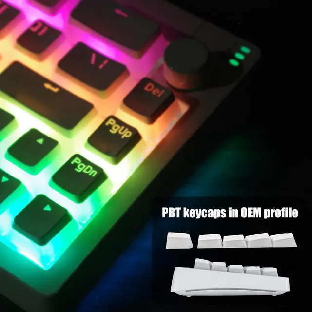 Alt view image 4 of 7 - R66 65% Voice-Activated Hot Swap RGB Triple Mode2.4Ghz/Bluetooth 5.0/Wired Wireless Top Gaming Keyboard,Knob Control Mechanical Keyboard, PBT Keycaps (Glacial-White-Linear Switch)