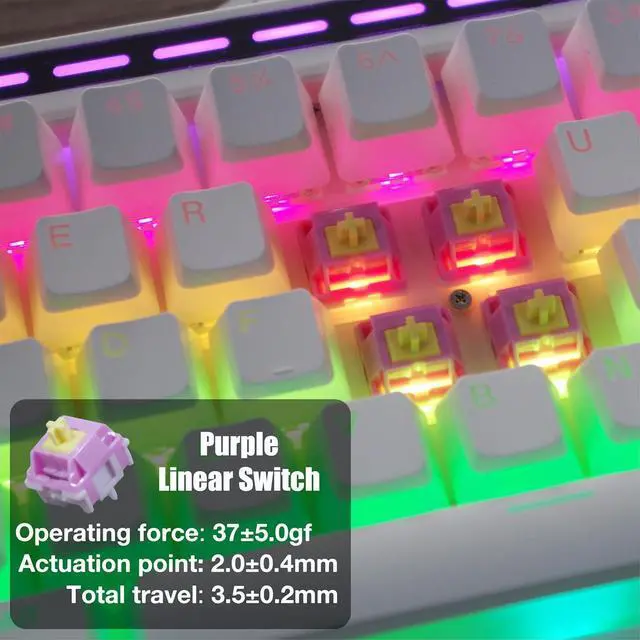 Alt view image 5 of 7 - R66 65% Voice-Activated Hot Swap RGB Triple Mode2.4Ghz/Bluetooth 5.0/Wired Wireless Top Gaming Keyboard,Knob Control Mechanical Keyboard, PBT Keycaps (Glacial-White-Linear Switch)
