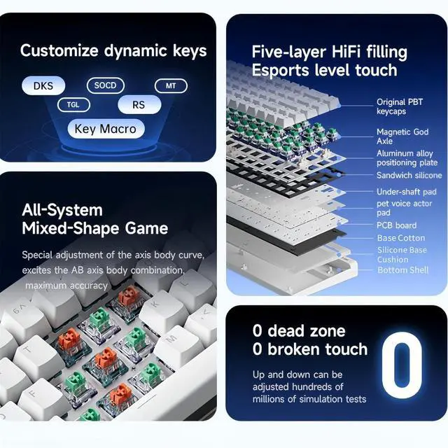 Alt view image 2 of 7 - MCHOSE ACE68 Air Magnetic Switch Gaming Keyboard,65% Rapid Trigger Hall Effect Wired Mechanical Keyboard with Adjustable Actuation RGB Light Box HotSwap Gasket Snap Tap,8K Hz Polling Rate (White)