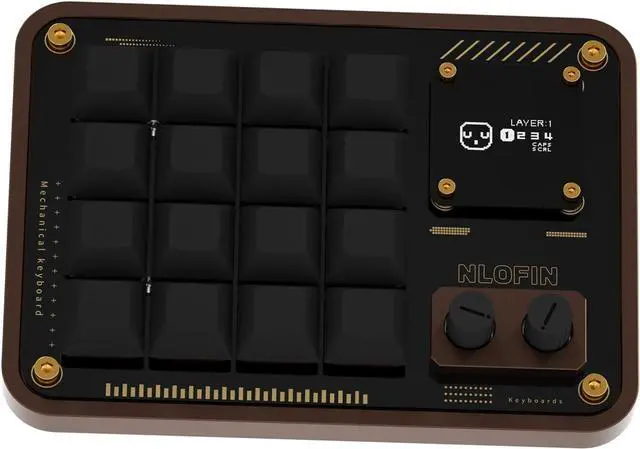 Main image of Double Knob Custom Macro Pad Programmable Designer Mini Keyboard 16 Keys with Screen (Bronze,KB16)